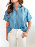 Slate Stand Collar Short Sleeve Shirt - Swoon Boutique New Orleans