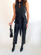 Sleeveless Collared Waist Tie Top - Swoon Boutique New Orleans