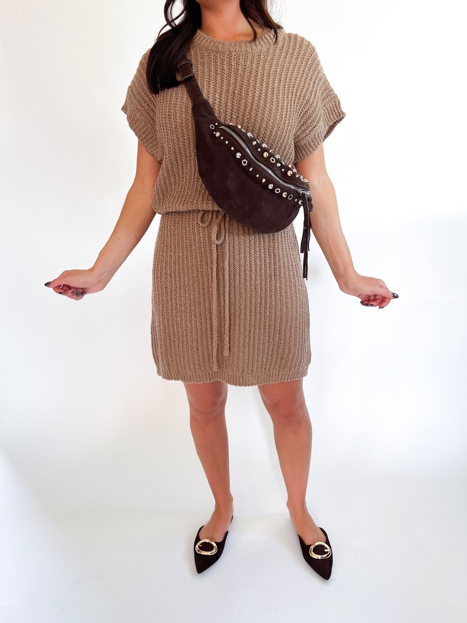 Sleeveless Knit Cinched Waist Mini Dress - Swoon Boutique New Orleans