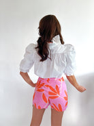 Solid Poplin Puff Sleeve Ruffle Top - Swoon Boutique New Orleans