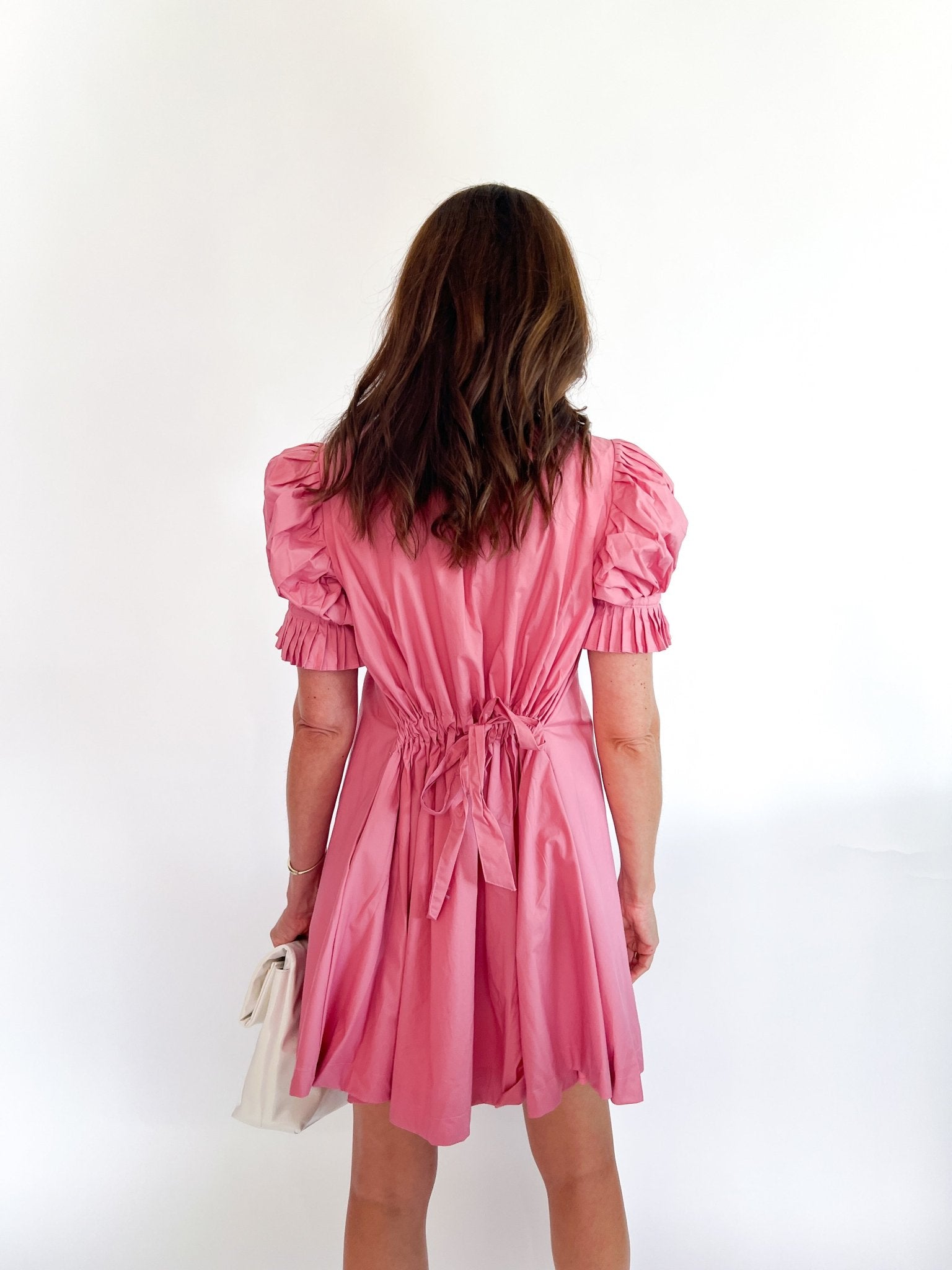 Solid Poplin Ruffle Neck Pleat Back Tie Dress - Swoon Boutique New Orleans