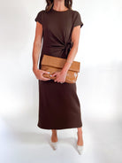 Brown short sleeve midi dress