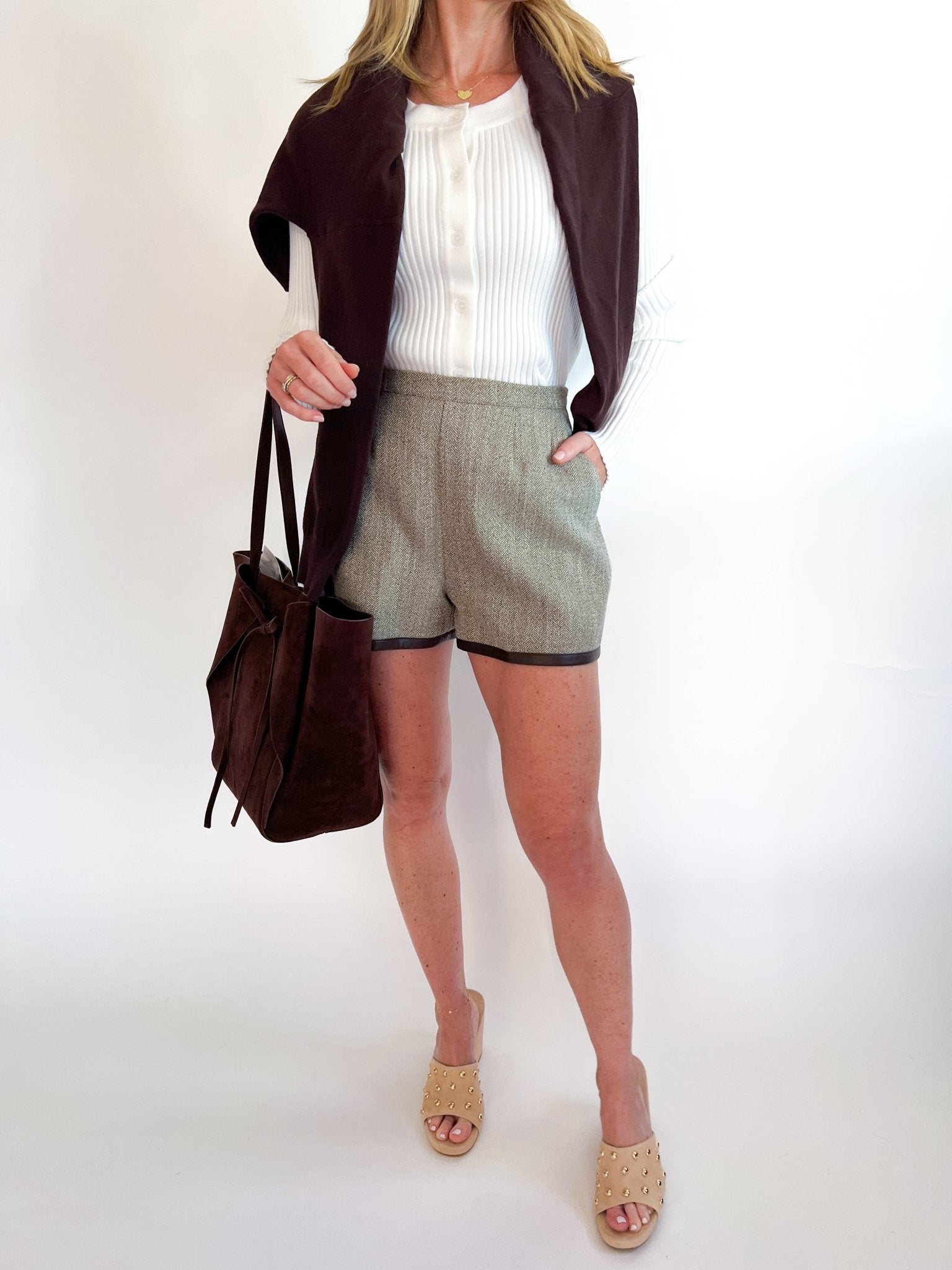 Speckled Herringbone Faux Leather Shorts - Swoon Boutique New Orleans