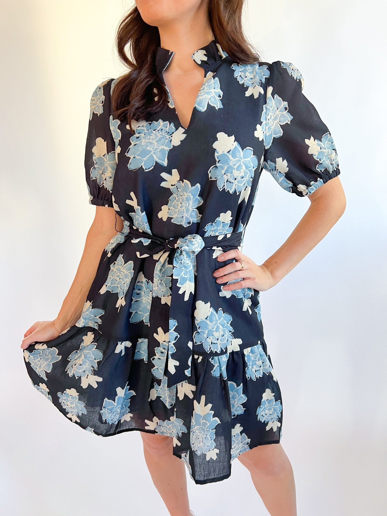 Split Neck Flounce Dress - Swoon Boutique New Orleans