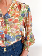 Split Neckline Button Blouse - Swoon Boutique New Orleans