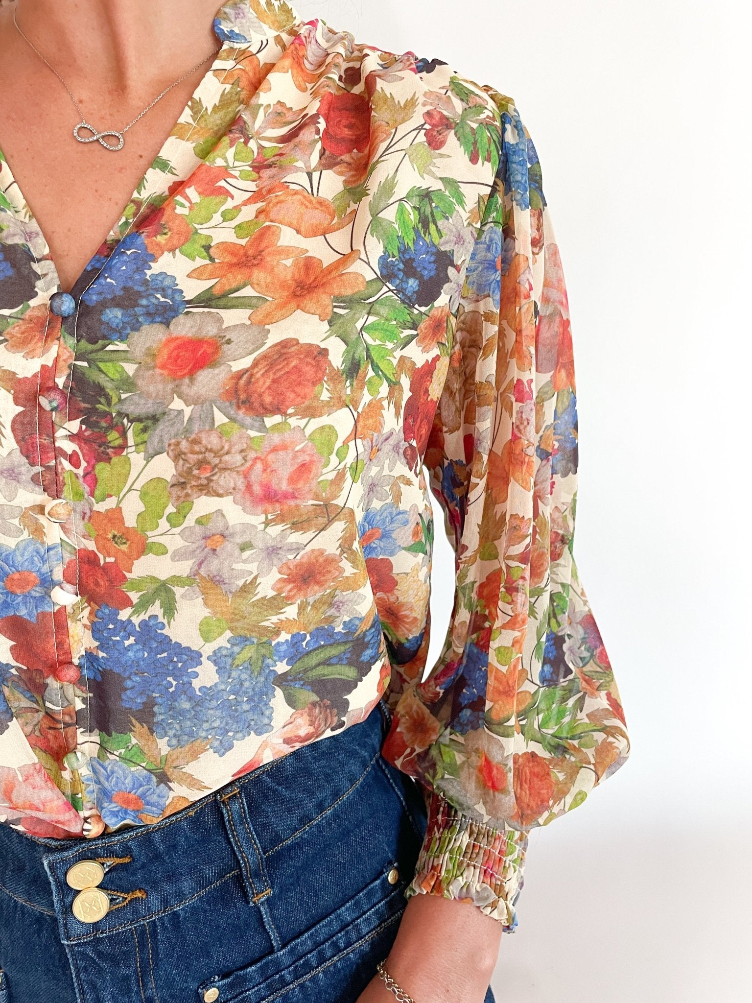 Split Neckline Button Blouse - Swoon Boutique New Orleans