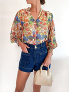 Split Neckline Button Blouse - Swoon Boutique New Orleans
