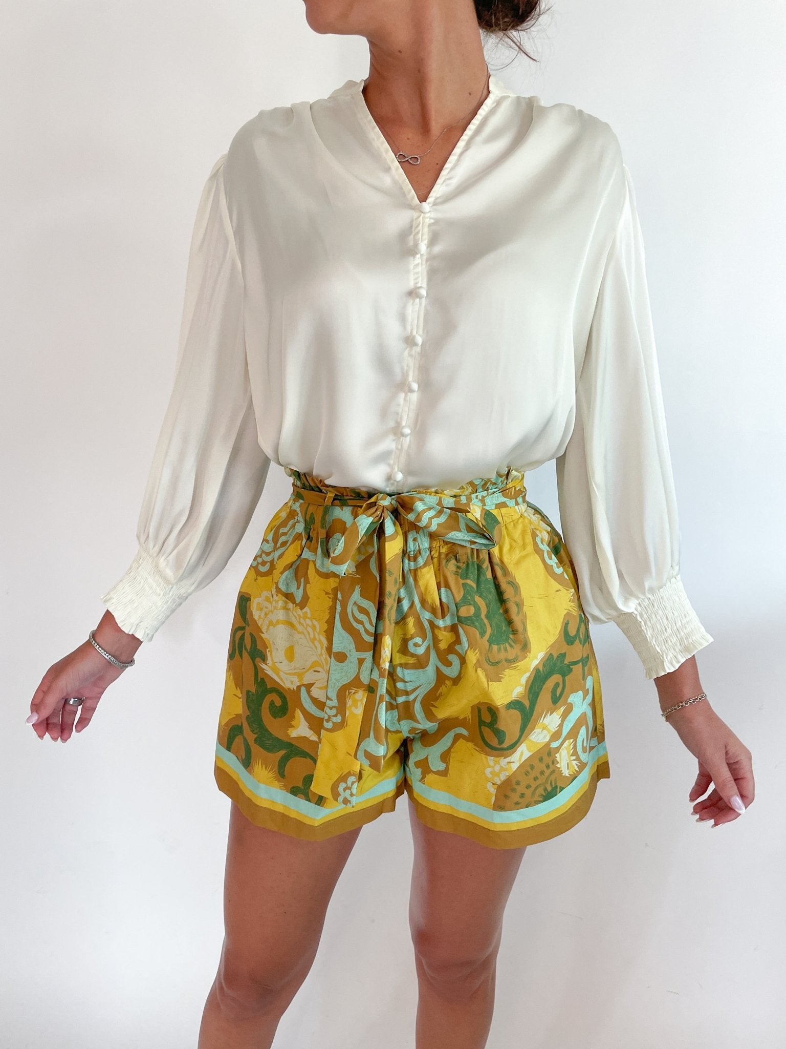 Split Neckline Button Blouse - Swoon Boutique New Orleans