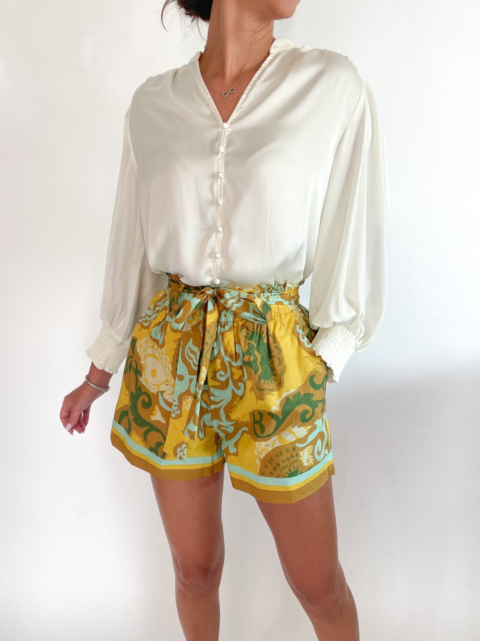 Split Neckline Button Blouse - Swoon Boutique New Orleans