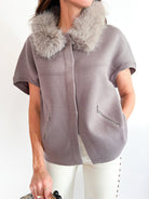 Stone Faux Fur Trim Cardigan - Swoon Boutique New Orleans