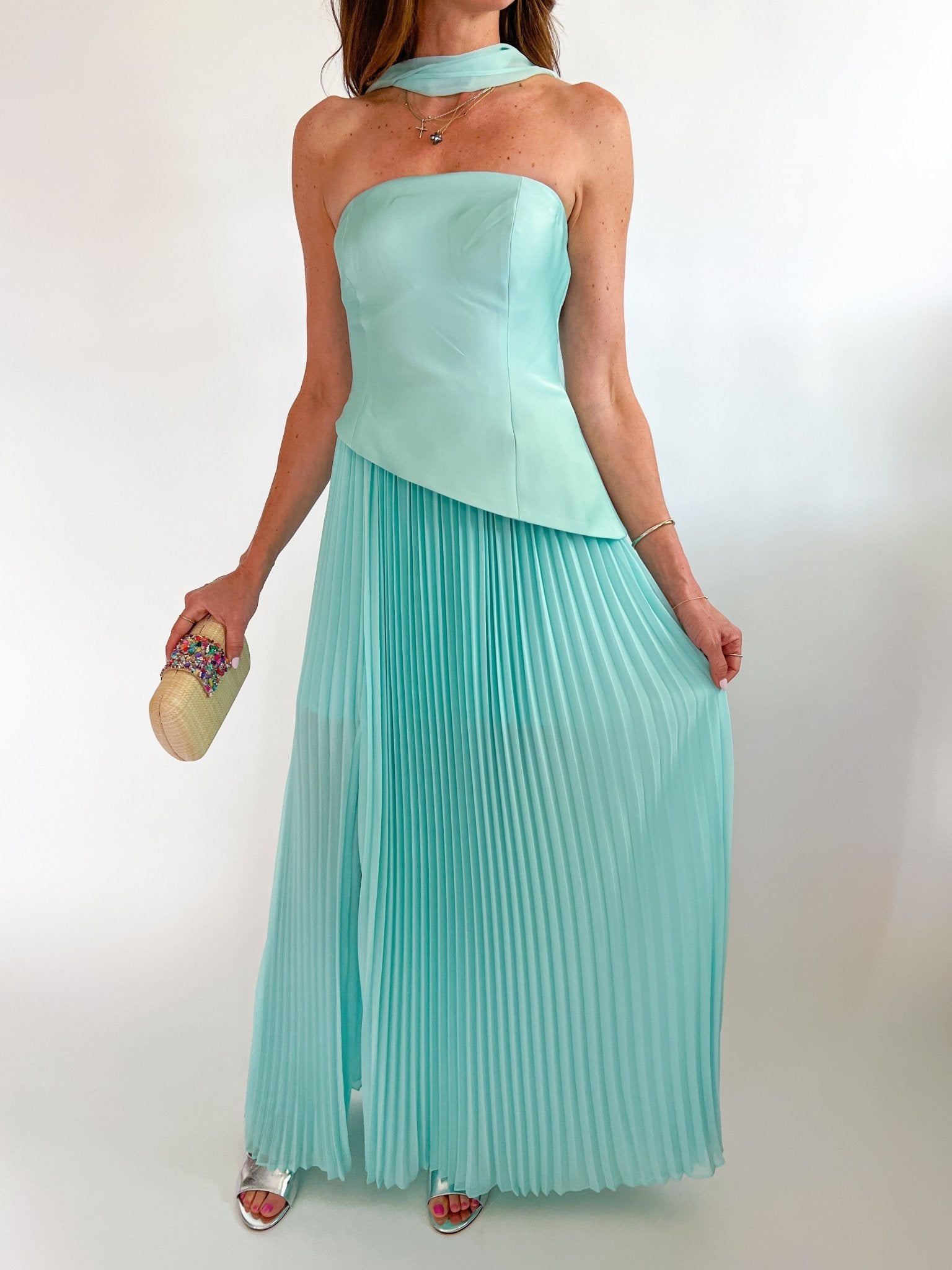 Strapless Mixed Media Maxi Dress - Swoon Boutique New Orleans