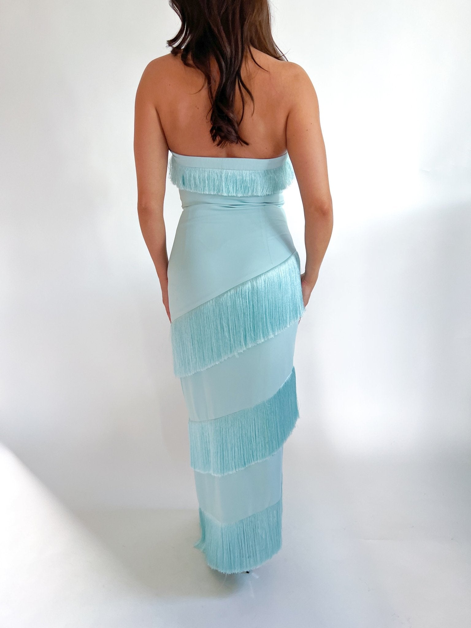 Strapless Tiered Fringe Midi Dress - Swoon Boutique New Orleans
