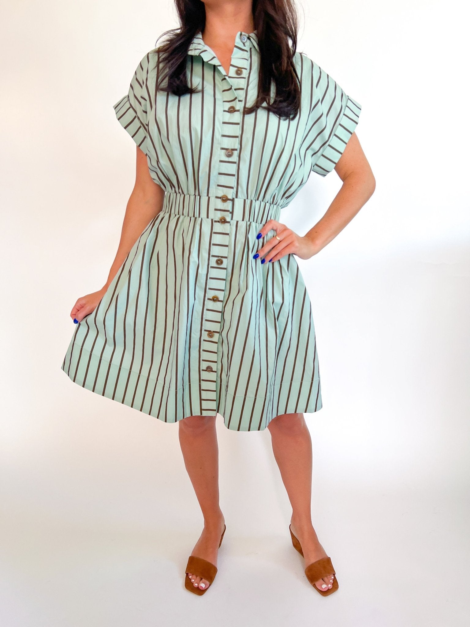 Stripe Button Front Mini Dress - Swoon Boutique New Orleans