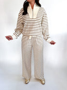 Stripe Drawstring Wide Leg Knit Pants - Swoon Boutique New Orleans