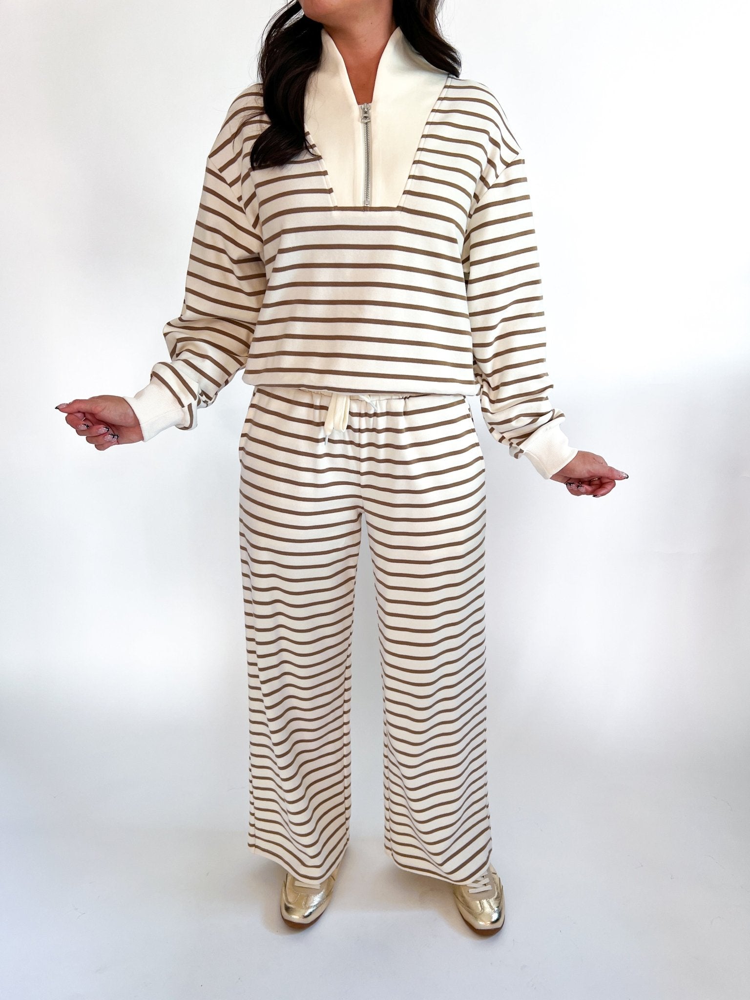 Stripe Drawstring Wide Leg Knit Pants - Swoon Boutique New Orleans