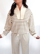Striped half zip contrast sweatshirt