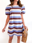 Striped mini dress with puff sleeves