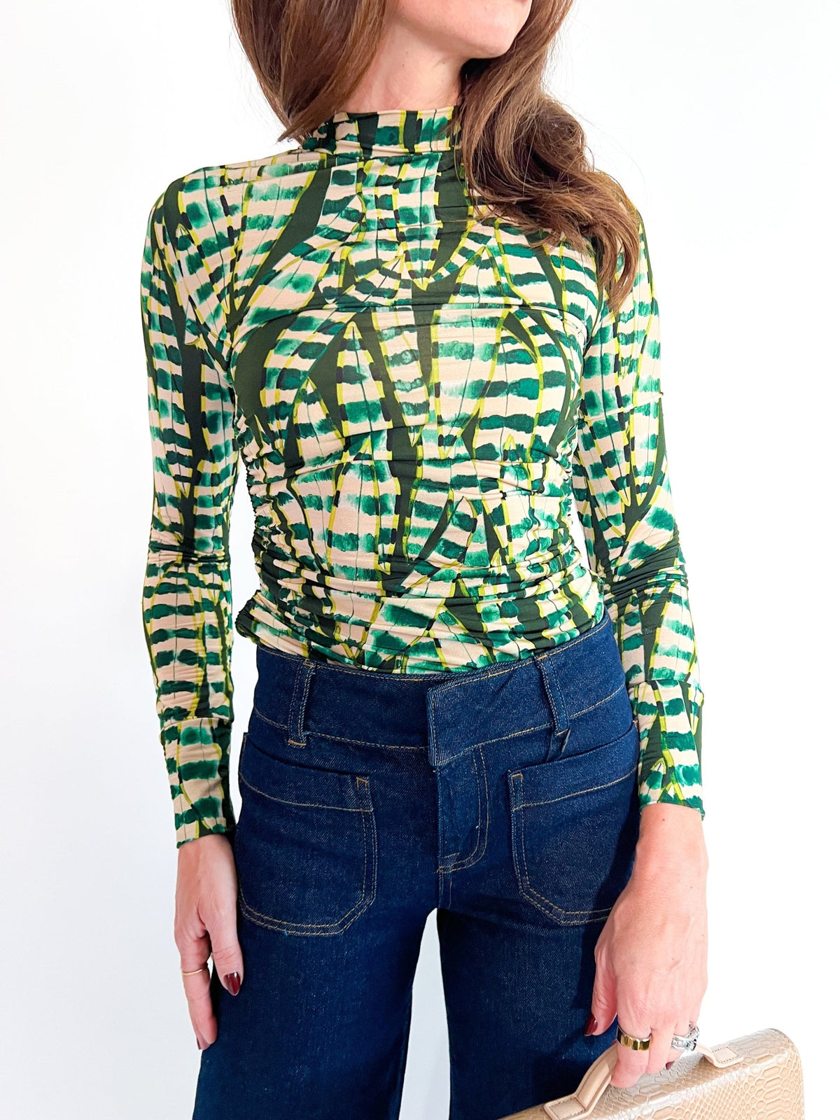 Striped Leaves Moss Green Blouse - Swoon Boutique New Orleans