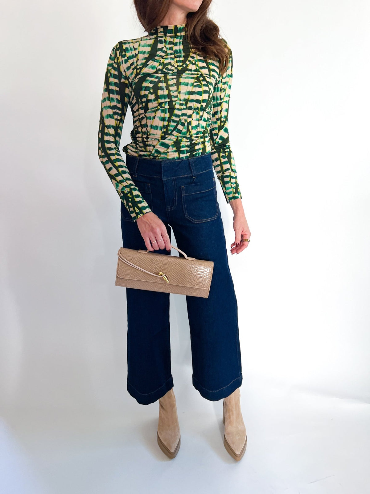 Striped Leaves Moss Green Blouse - Swoon Boutique New Orleans