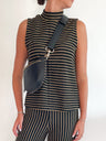 Black striped sleeveless mock neck top