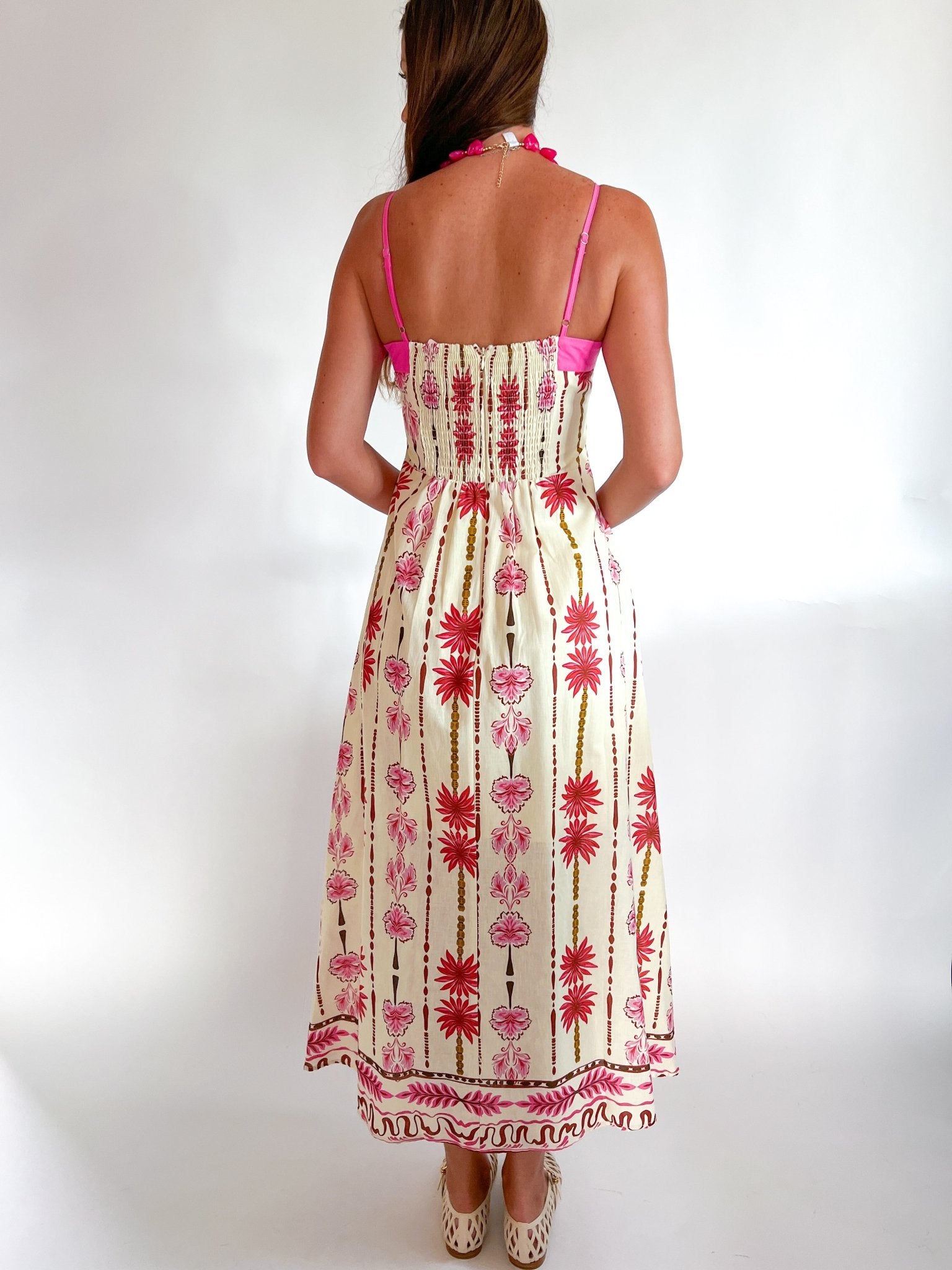 Striped Palm Flora Ric Rac Linen Maxi Dress - Swoon Boutique New Orleans