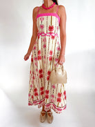 Striped Palm Flora Ric Rac Linen Maxi Dress - Swoon Boutique New Orleans