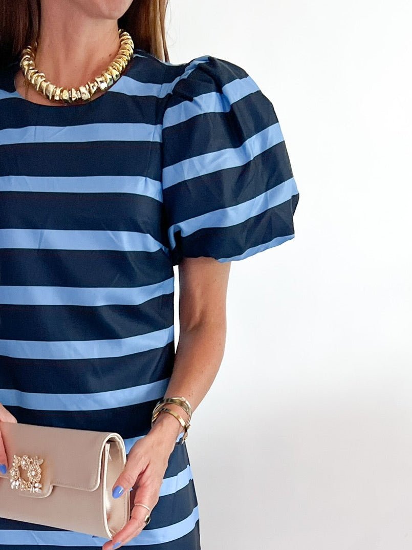Striped Puff Sleeve Maxi Dress - Swoon Boutique New Orleans