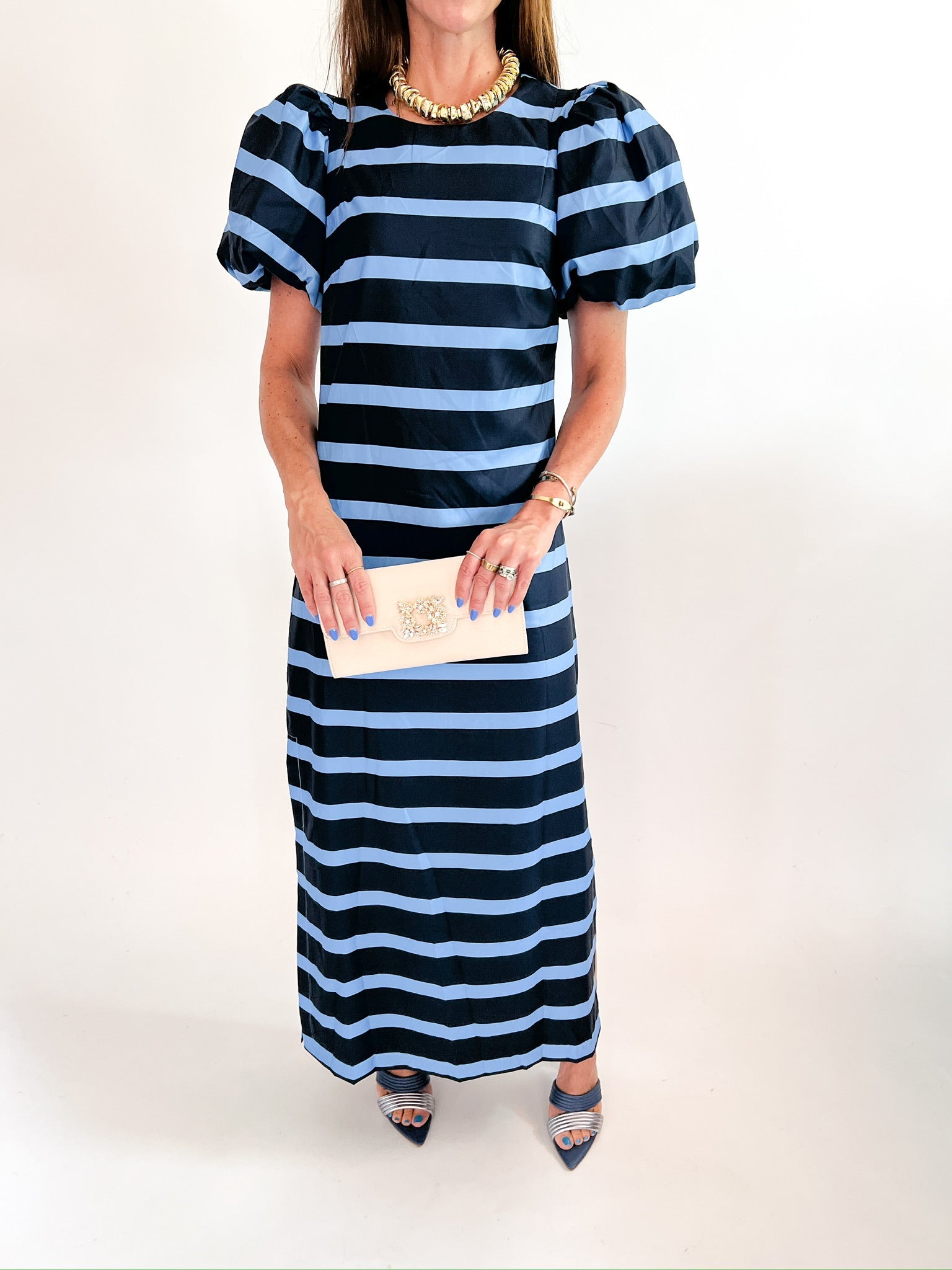 Striped Puff Sleeve Maxi Dress - Swoon Boutique New Orleans