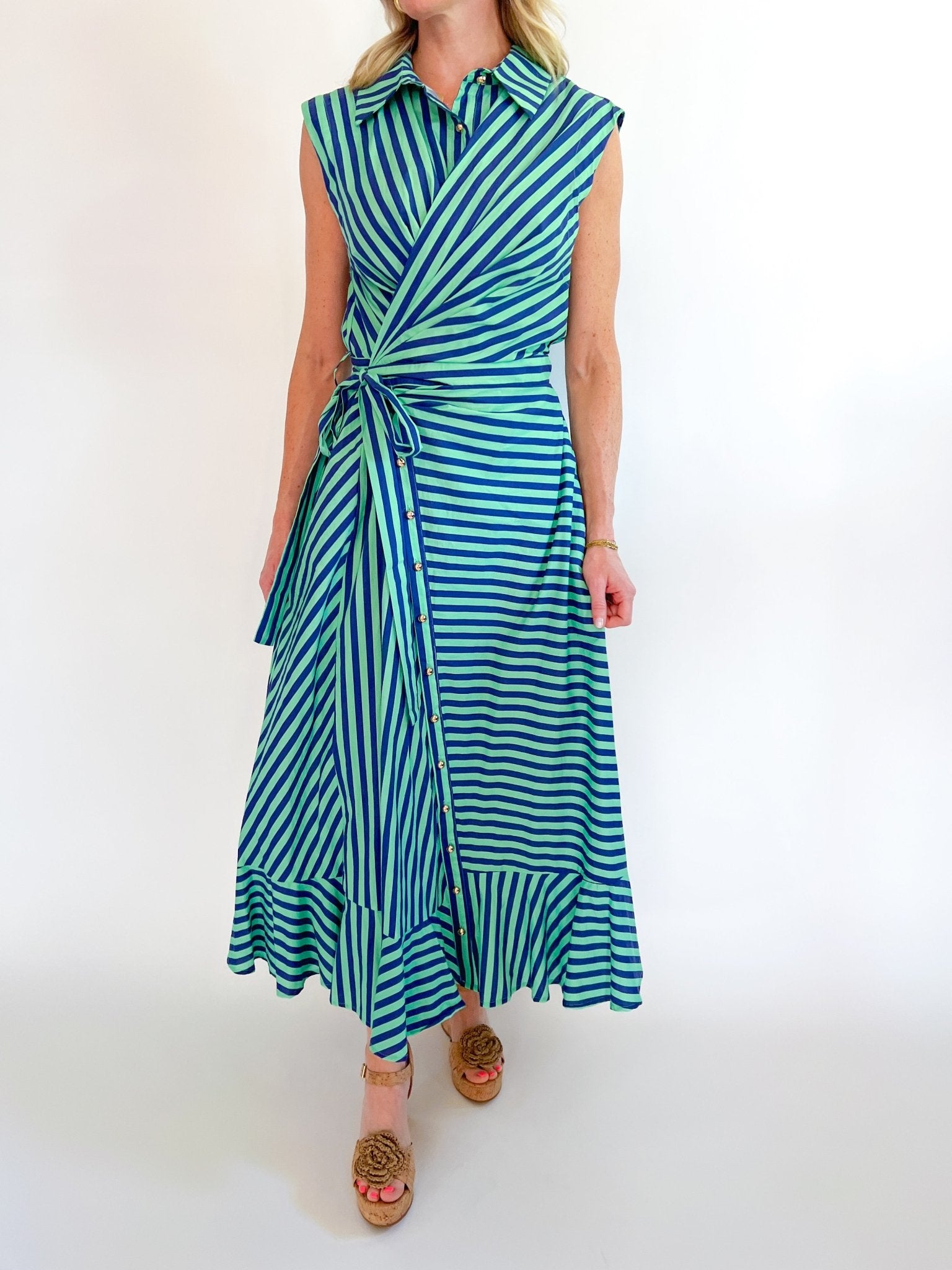 Striped Sleeveless Midi Dress - Swoon Boutique New Orleans