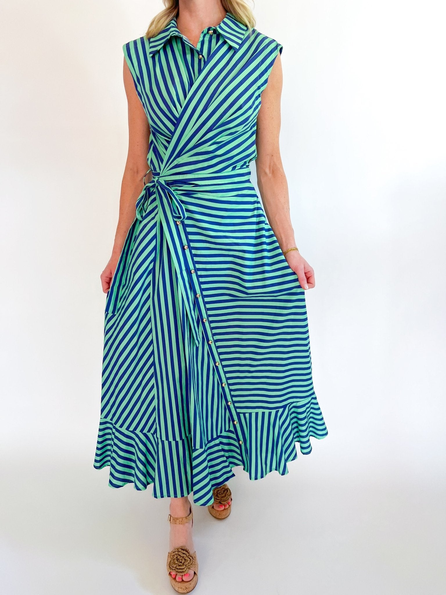 Striped Sleeveless Midi Dress - Swoon Boutique New Orleans