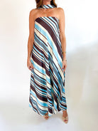 Striped Strapless Maxi Dress With Scarf - Swoon Boutique New Orleans