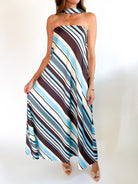 Striped Strapless Maxi Dress With Scarf - Swoon Boutique New Orleans