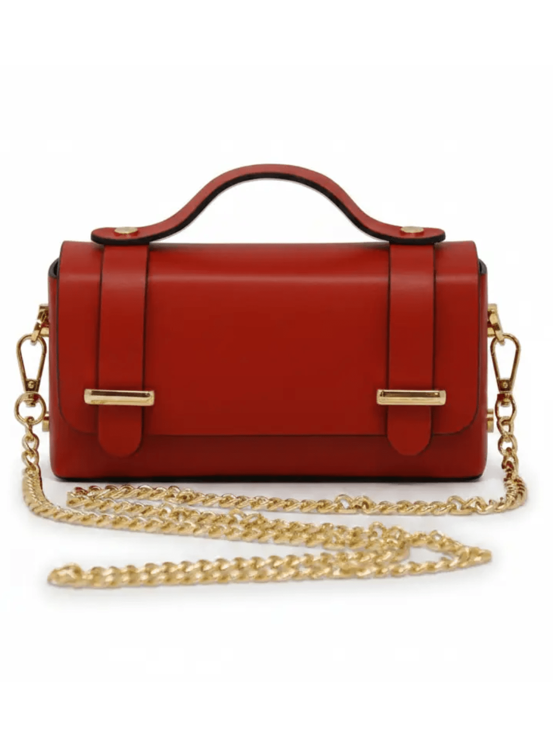 Red structured leather crossbody bag with top handle