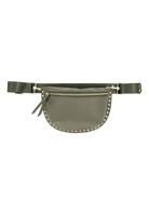 Black studded crossbody bag with gold hardware