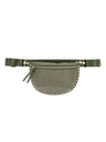 Black studded crossbody bag with gold hardware