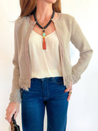 Suede Fringe Trim Cardigan - Swoon Boutique New Orleans