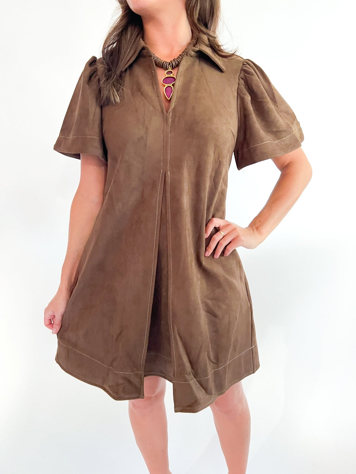 Suede-Like Pleated Mini Dress - Swoon Boutique New Orleans