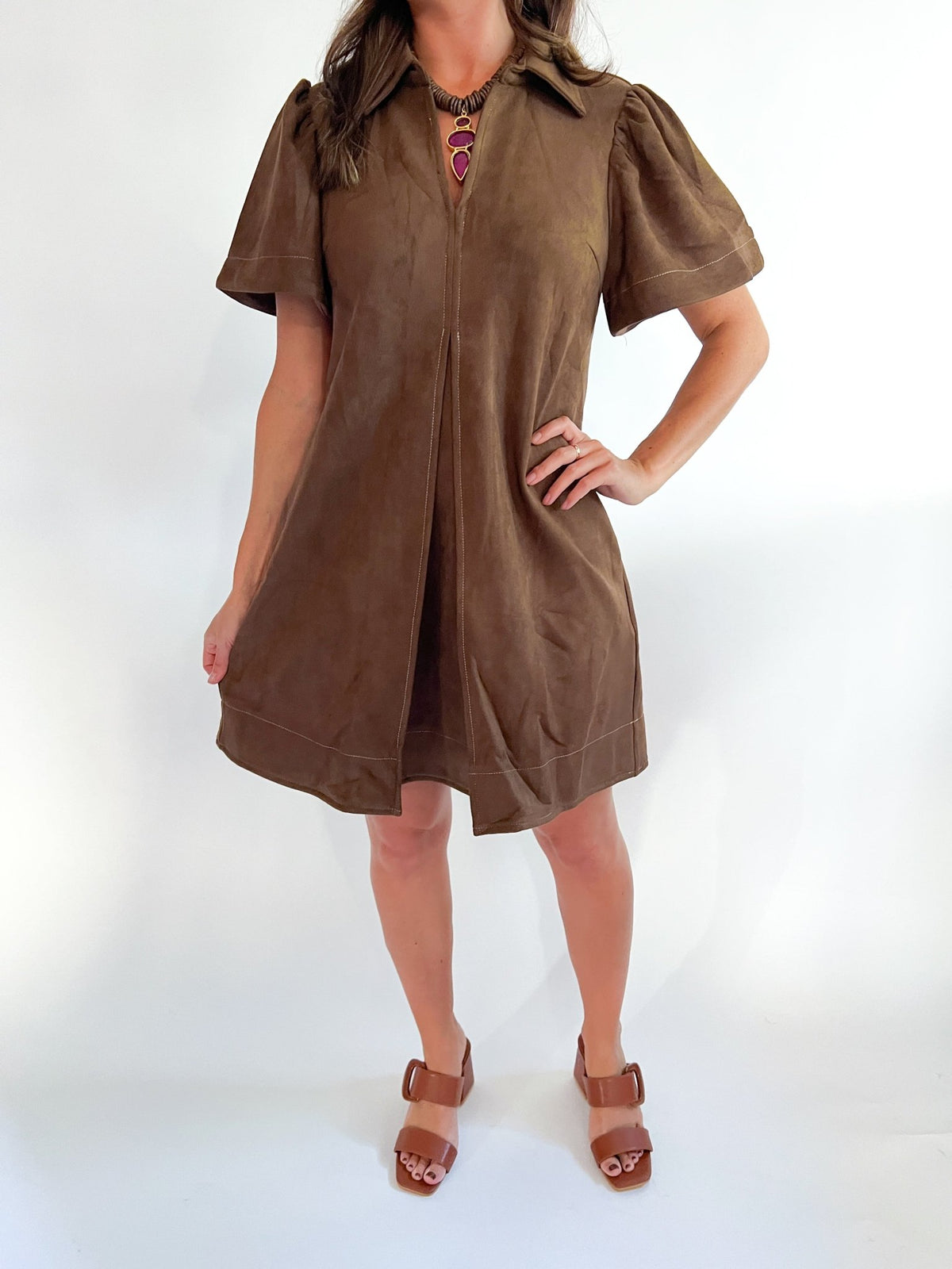 Suede-Like Pleated Mini Dress - Swoon Boutique New Orleans