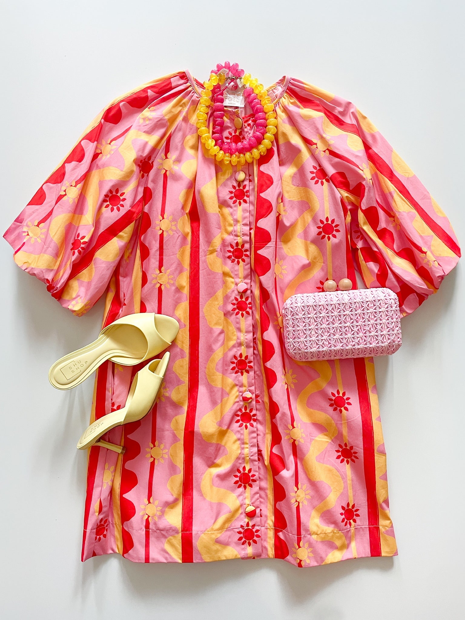 Sun & Wave Print Cotton Poplin Button Down Dress - Swoon Boutique New Orleans
