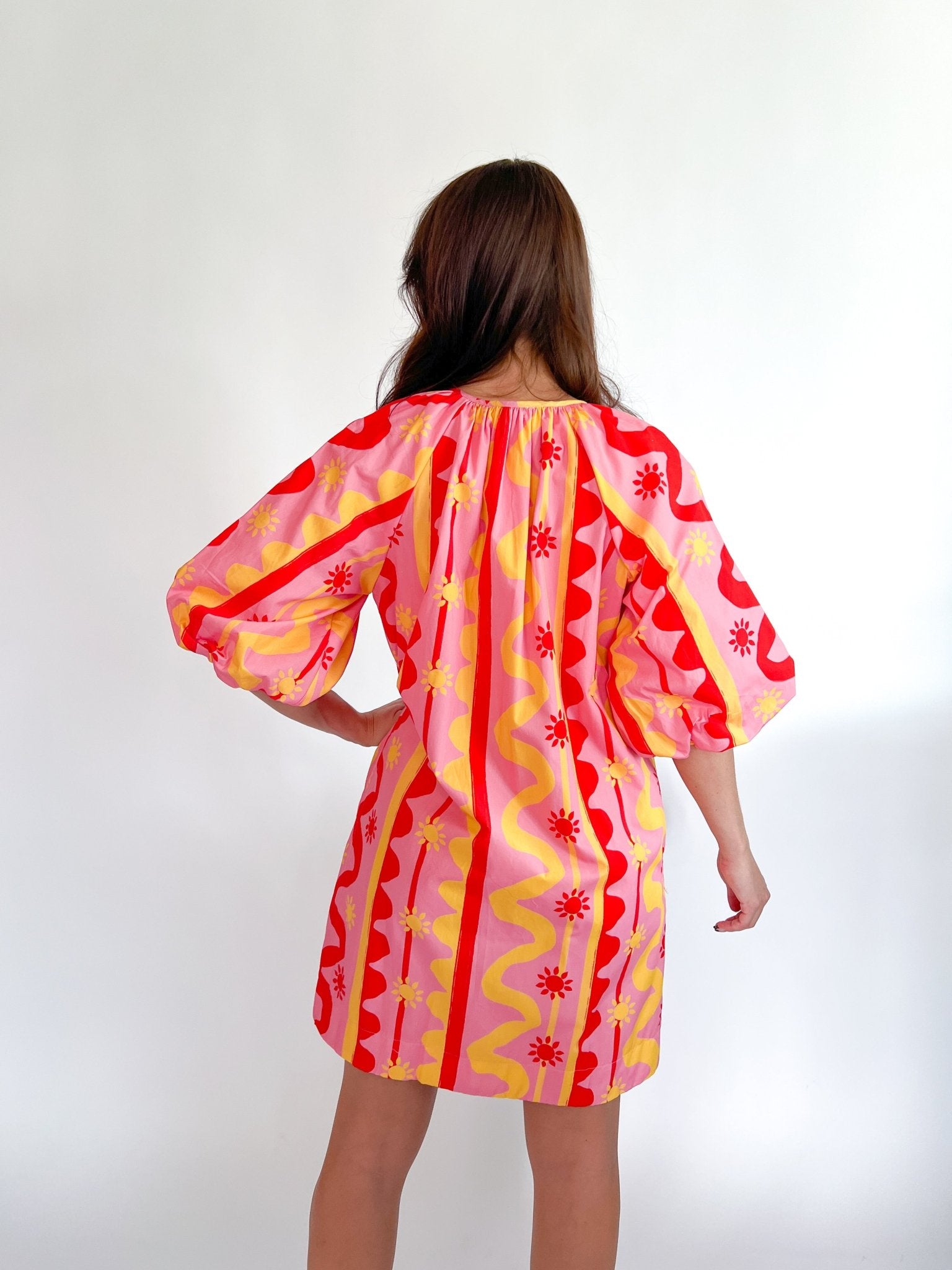 Sun & Wave Print Cotton Poplin Button Down Dress - Swoon Boutique New Orleans
