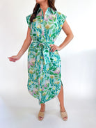 Sweet Thistle Round Hem Midi Dress by JADE in multi floral print with rounded hem