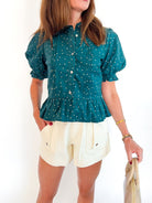 Swiss Dot Peplum Blouse - Swoon Boutique New Orleans