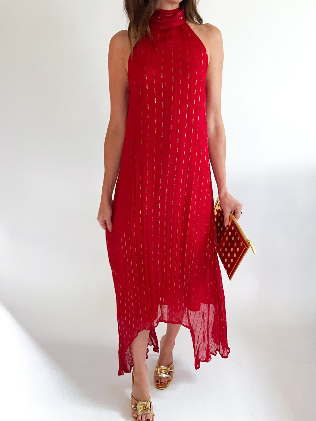 Sybil Metallic Halter Neck Maxi Dress - Swoon Boutique New Orleans