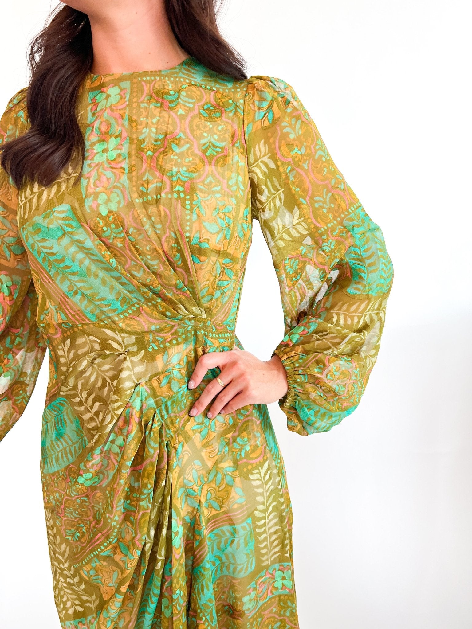 Tapestry Drape Pleated Maxi Dress - Swoon Boutique New Orleans