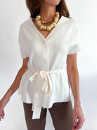Tie Waist V Neck Top - Swoon Boutique New Orleans