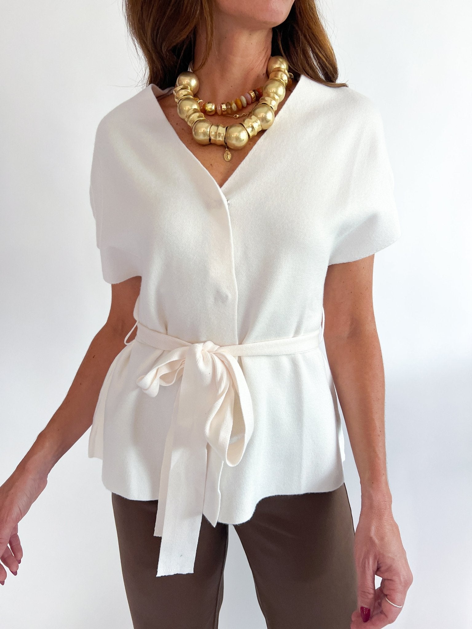 Tie Waist V Neck Top - Swoon Boutique New Orleans
