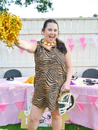 Tiger print button down mini shirt dress
