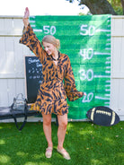 Tiger Ruffle Sleeve Wrap Dress - Swoon Boutique New Orleans