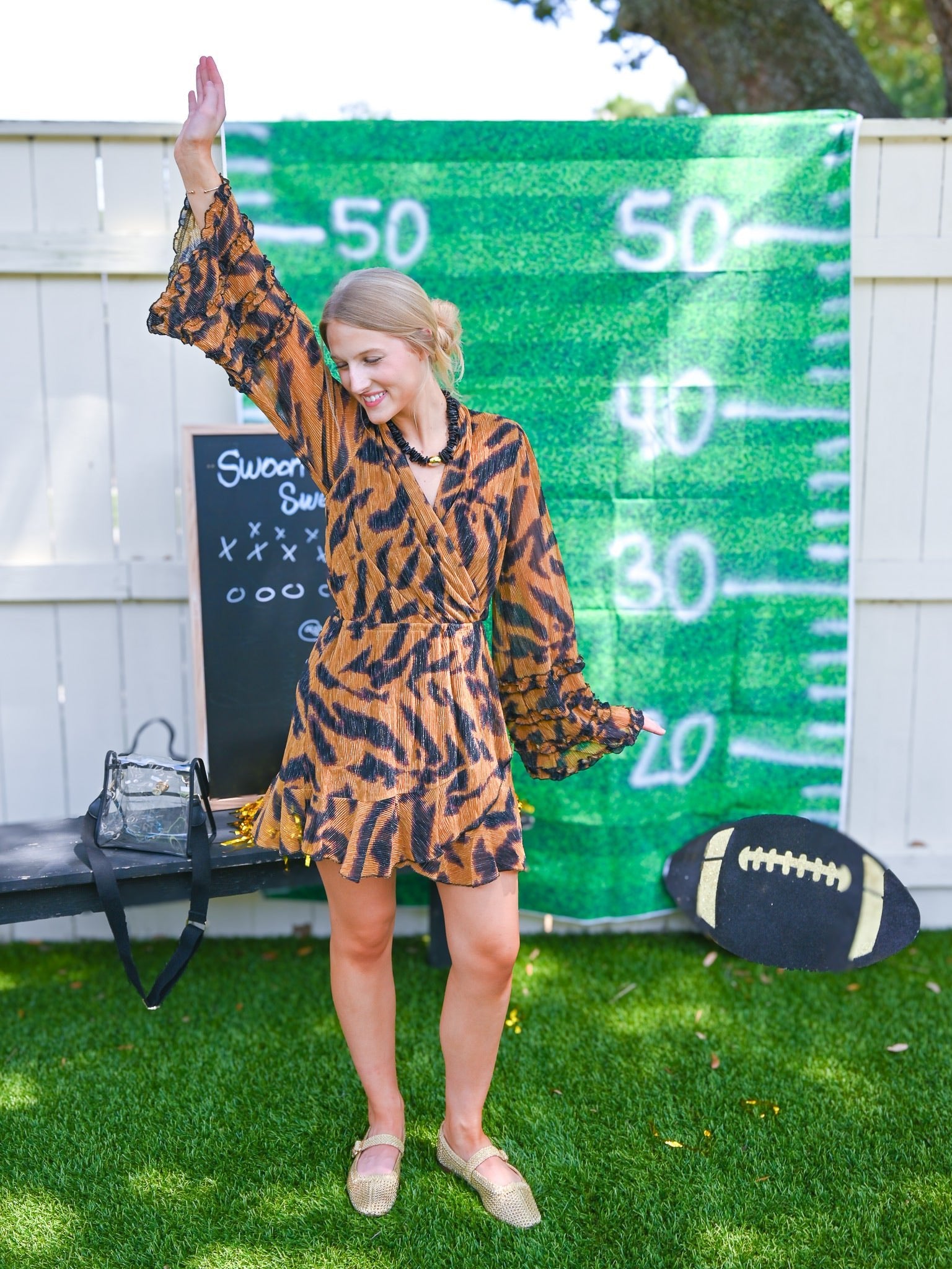 Tiger Ruffle Sleeve Wrap Dress - Swoon Boutique New Orleans