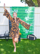 Tiger Ruffle Sleeve Wrap Dress - Swoon Boutique New Orleans